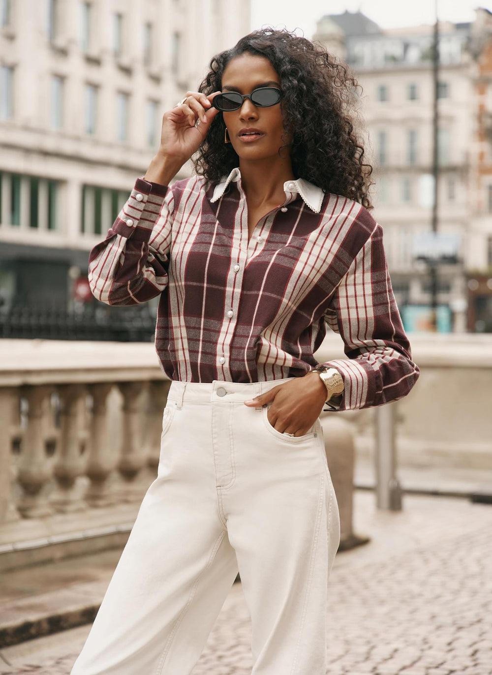 Burgundy Checked Cotton Shirt