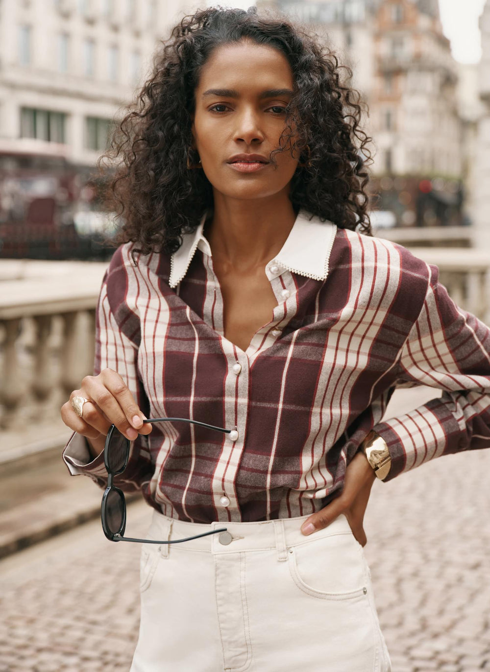 Burgundy Checked Cotton Shirt