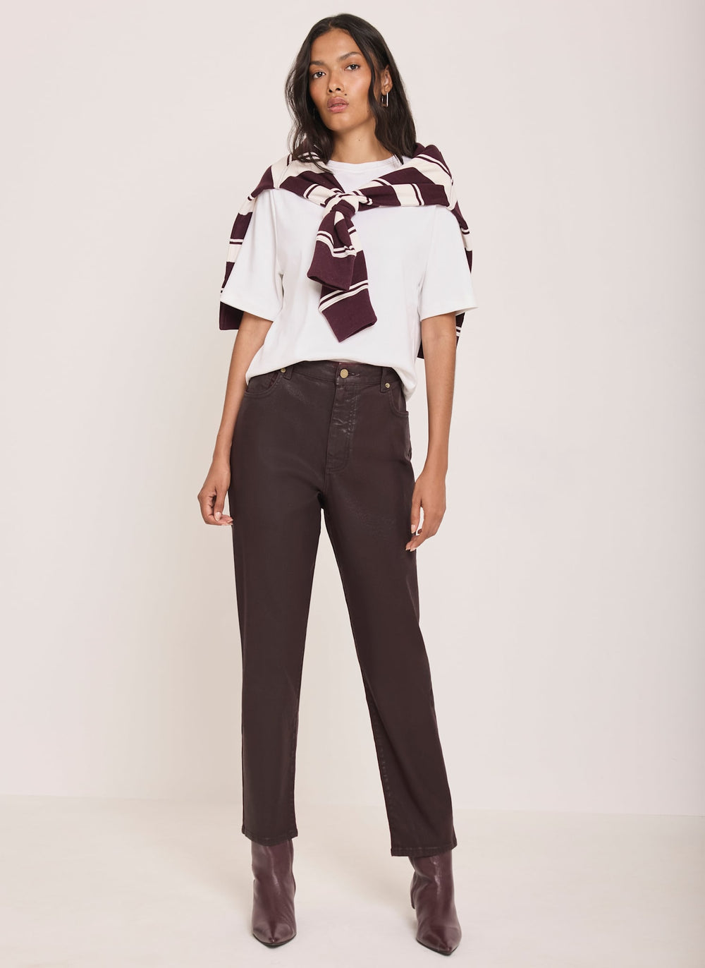 Burgundy Coated Tapered Jeans
