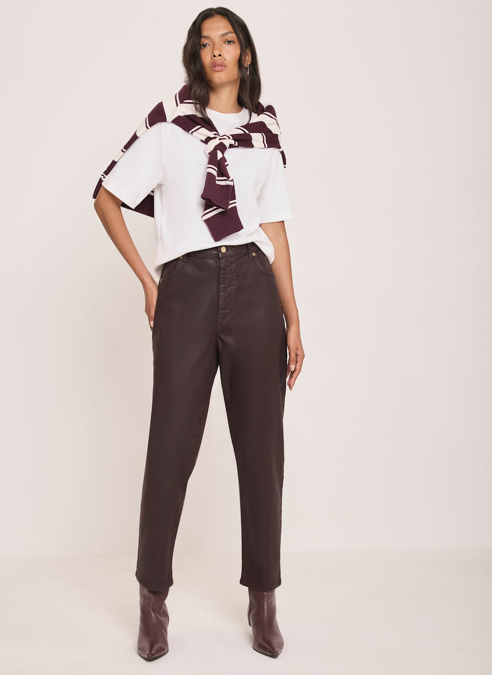 Burgundy Coated Tapered Jeans