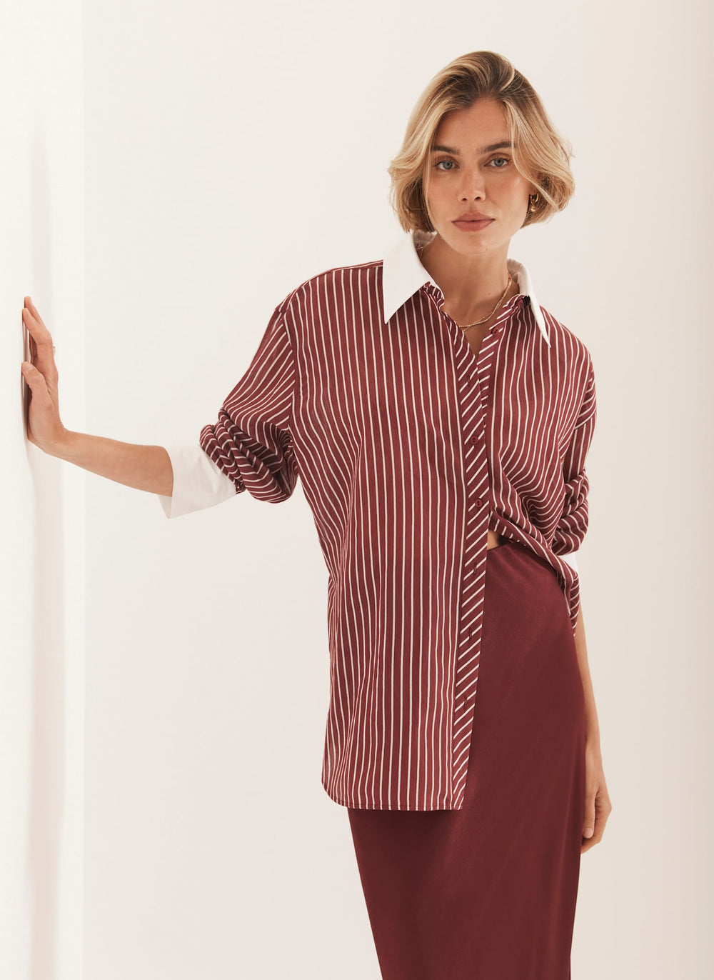 Burgundy Striped Long Sleeve Shirt