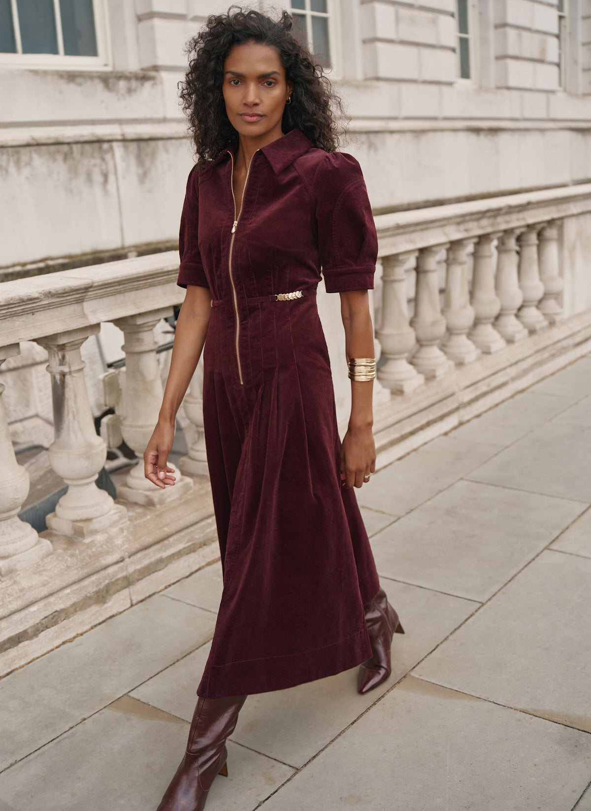 Burgundy Draped Asymmetric Midi Dress – Mint Velvet