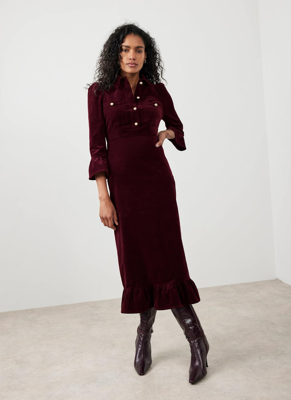 Burgundy Corduroy Midi Dress
