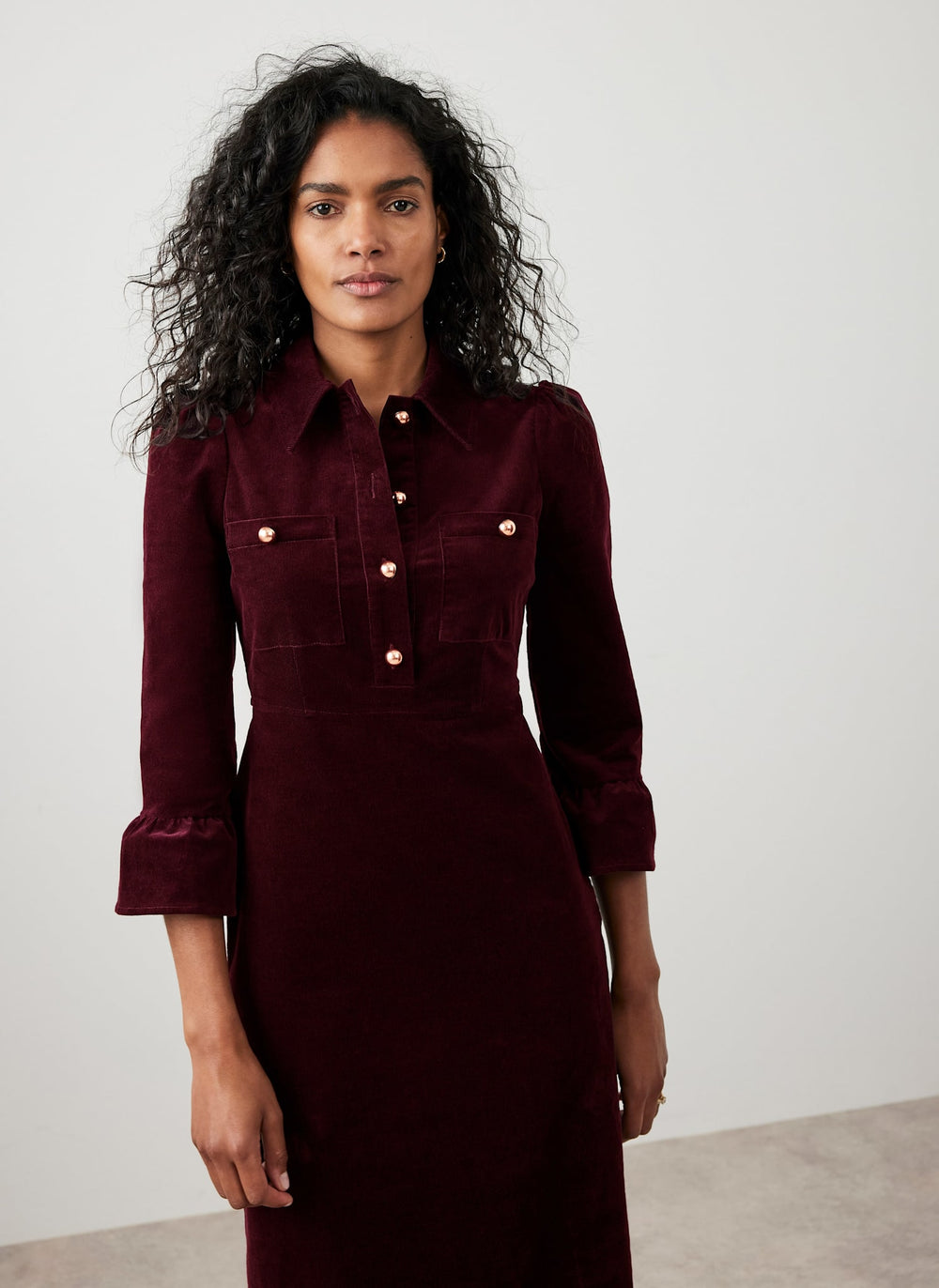 Burgundy Corduroy Midi Dress