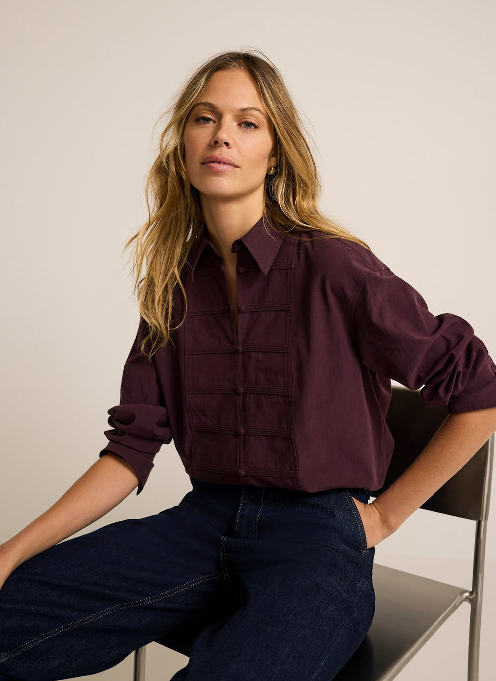 Burgundy Cotton Blend Knot Button Shirt