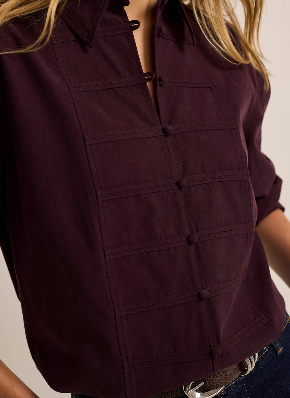 Burgundy Cotton Blend Knot Button Shirt