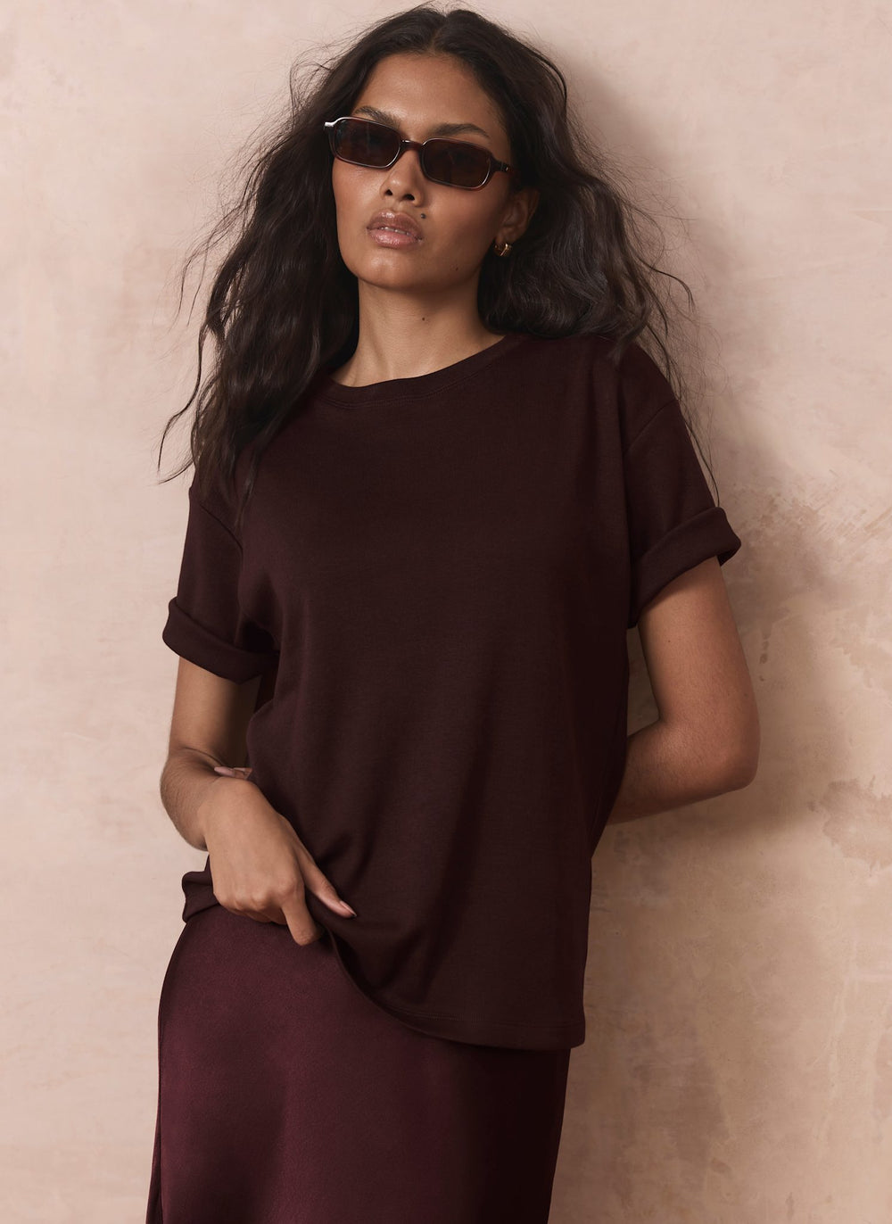Burgundy Cotton Slim Fit T-Shirt