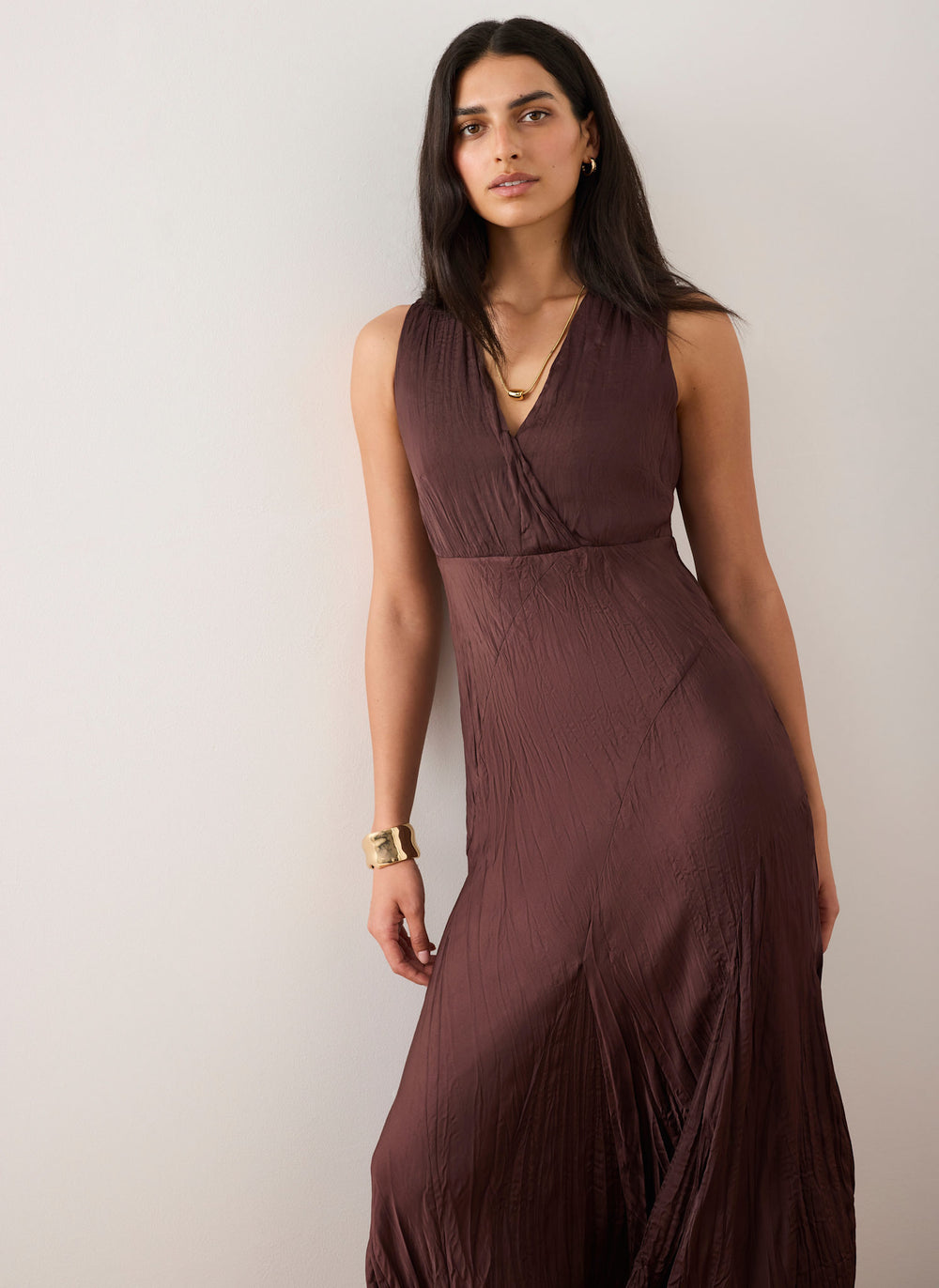 Burgundy Crinkle Maxi Dress