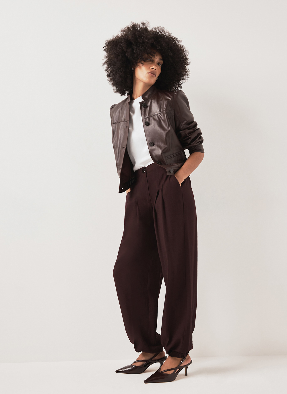 Burgundy Balloon Leg Trousers