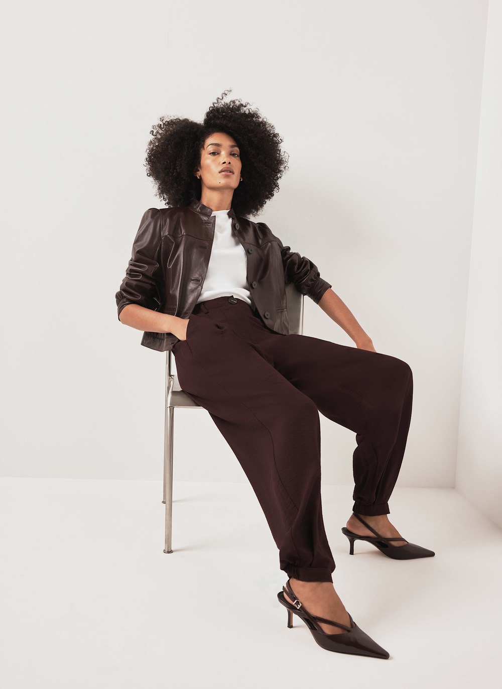 Burgundy Balloon Leg Trousers