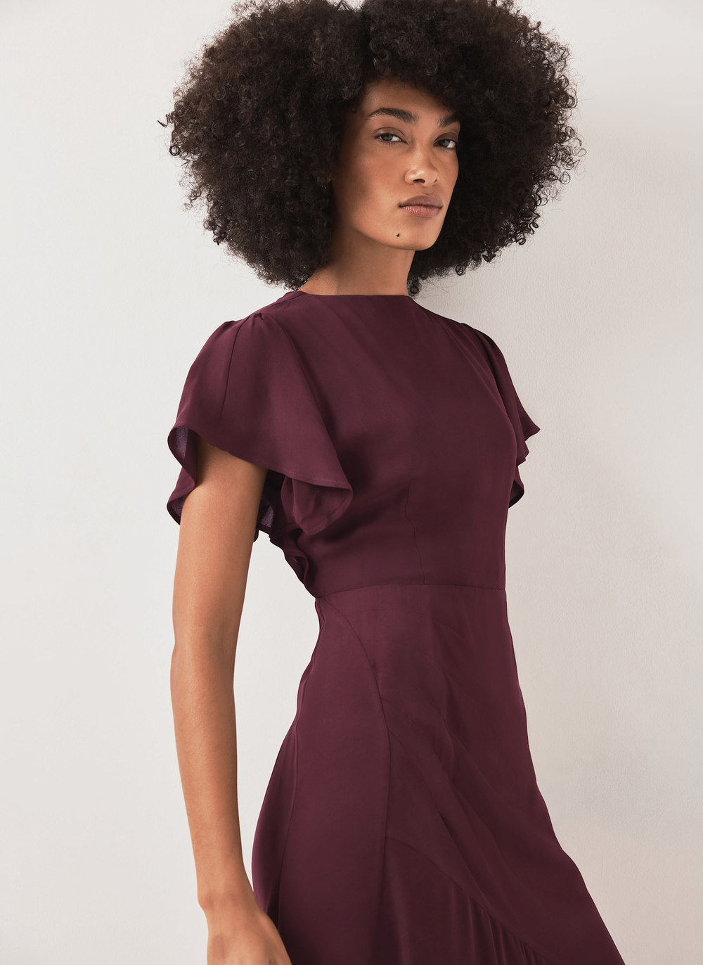 Mint Velvet Oxblood Draped Asymmetric Midi Dress | Size 8 | Red