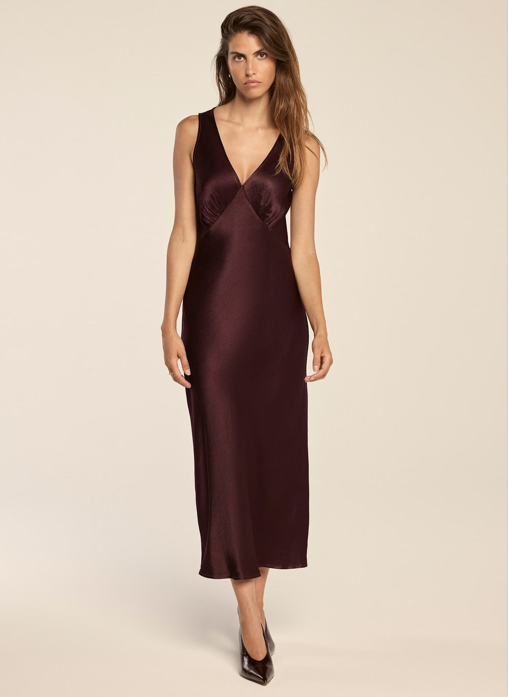 Burgundy 2-in-1 Sequin Satin Feather Trim Midi Dress