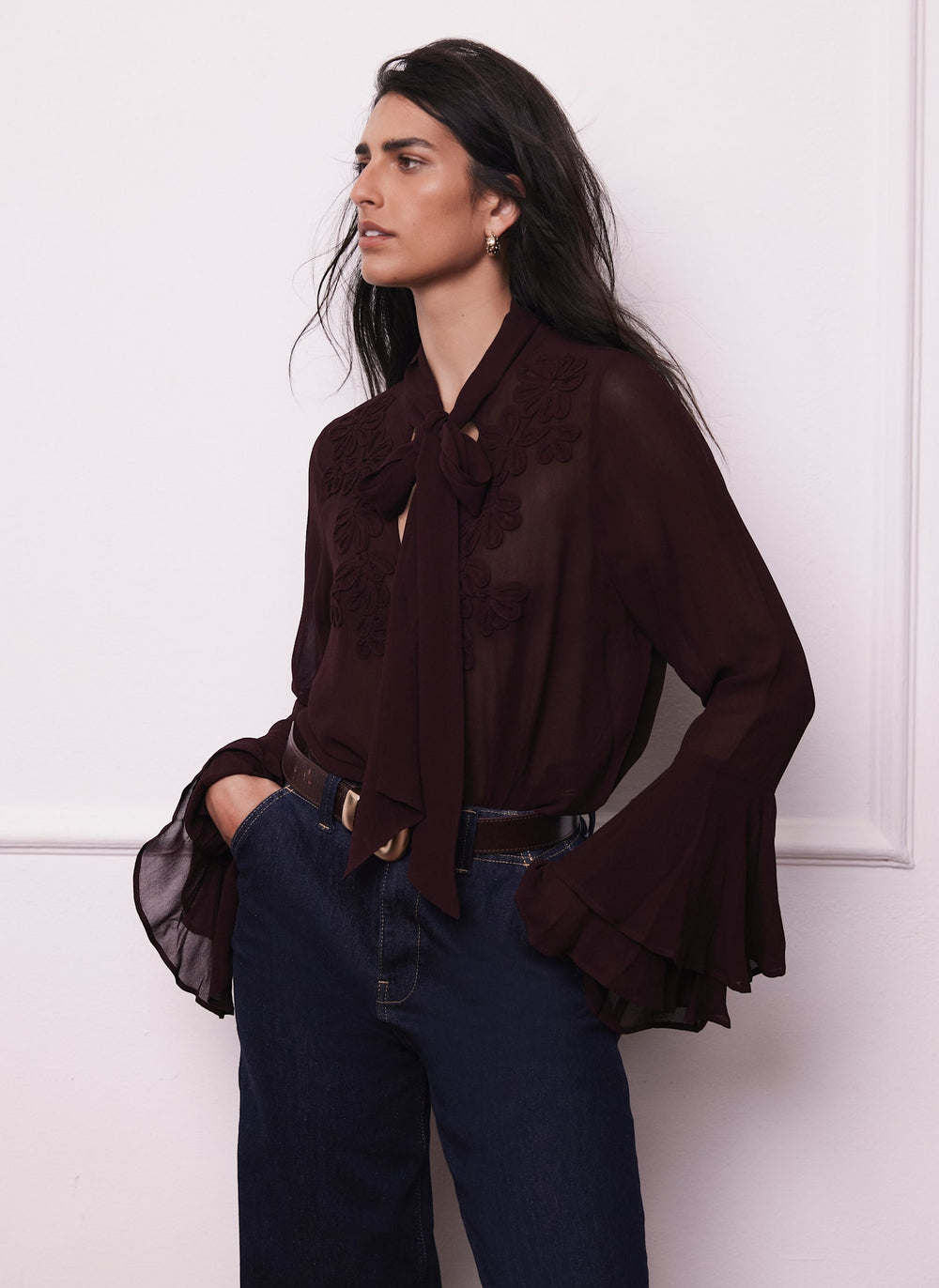 Burgundy Floral Detail Blouse – Mint Velvet