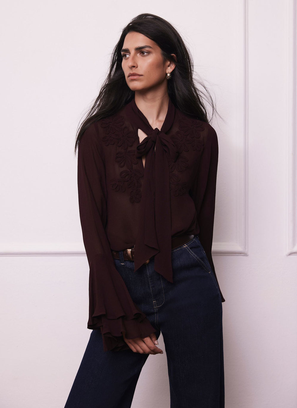 Burgundy Floral Detail Blouse – Mint Velvet1