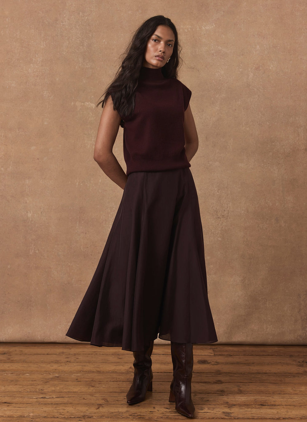 Burgundy Full Midi Skirt