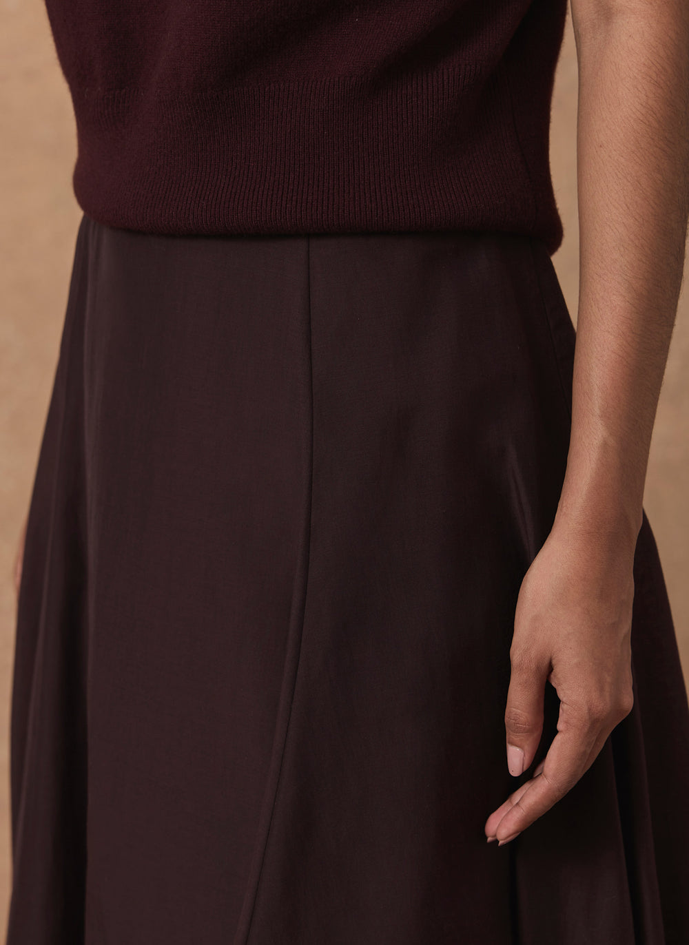 Burgundy Full Midi Skirt