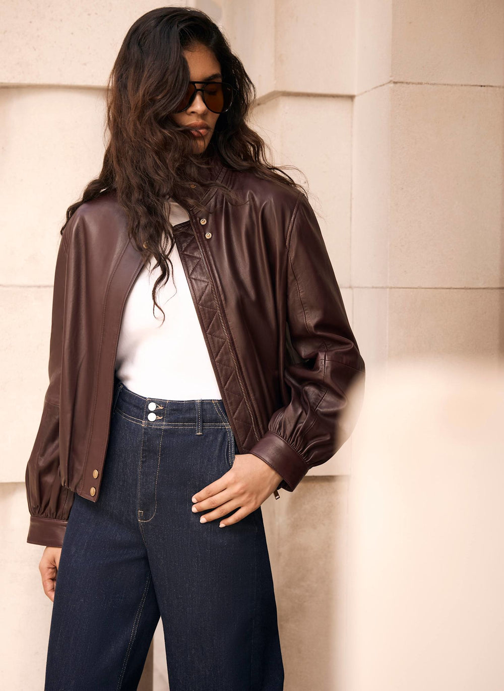 Burgundy Leather Ultimate Funnel Neck Bomber Jacket