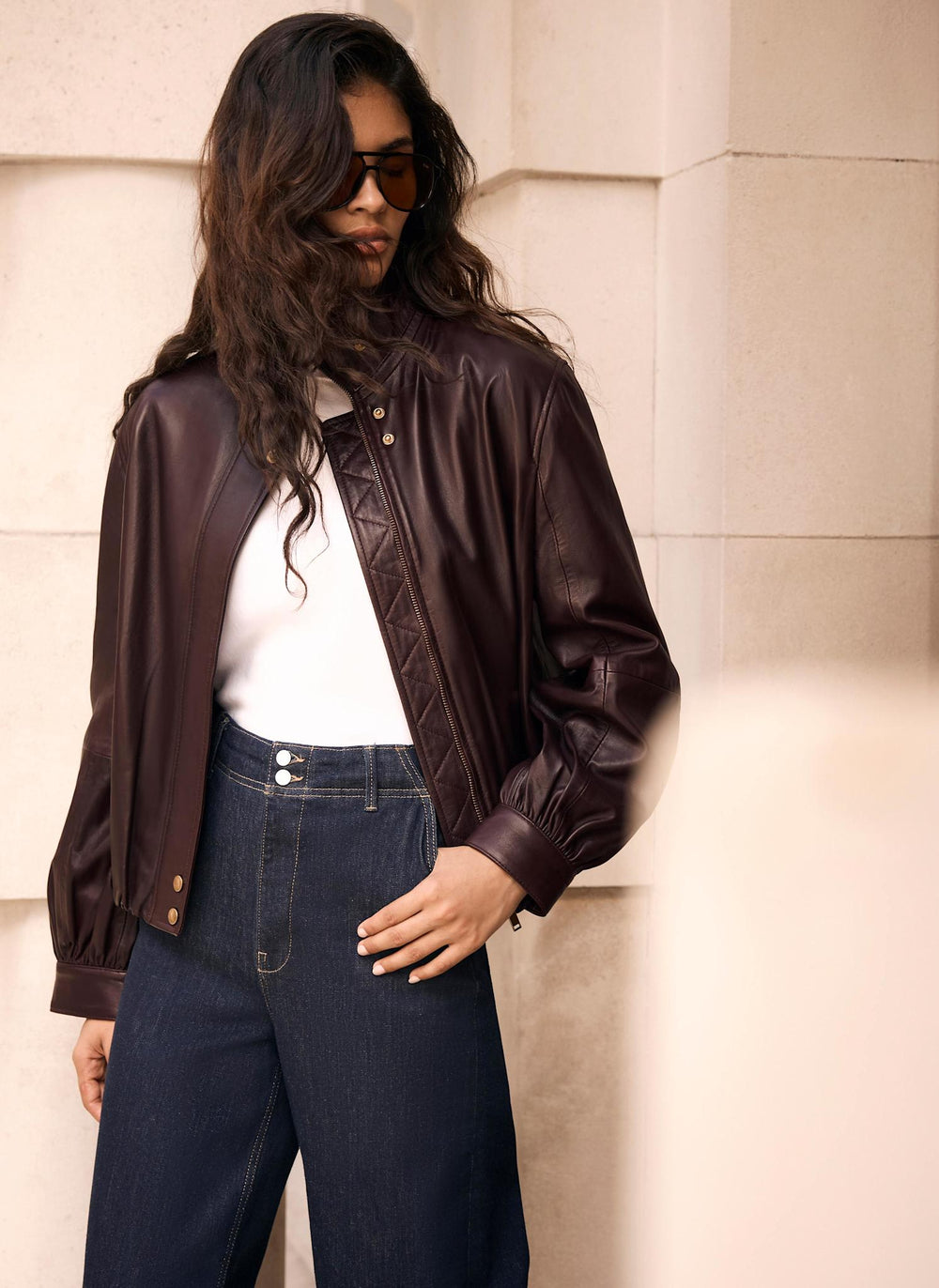 Burgundy Leather Ultimate Funnel Neck Bomber Jacket
