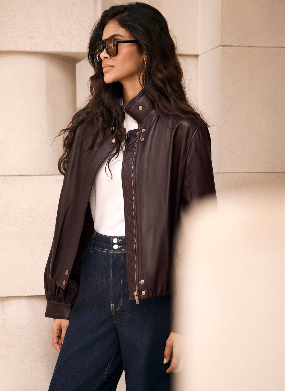 Burgundy Leather Ultimate Funnel Neck Bomber Jacket