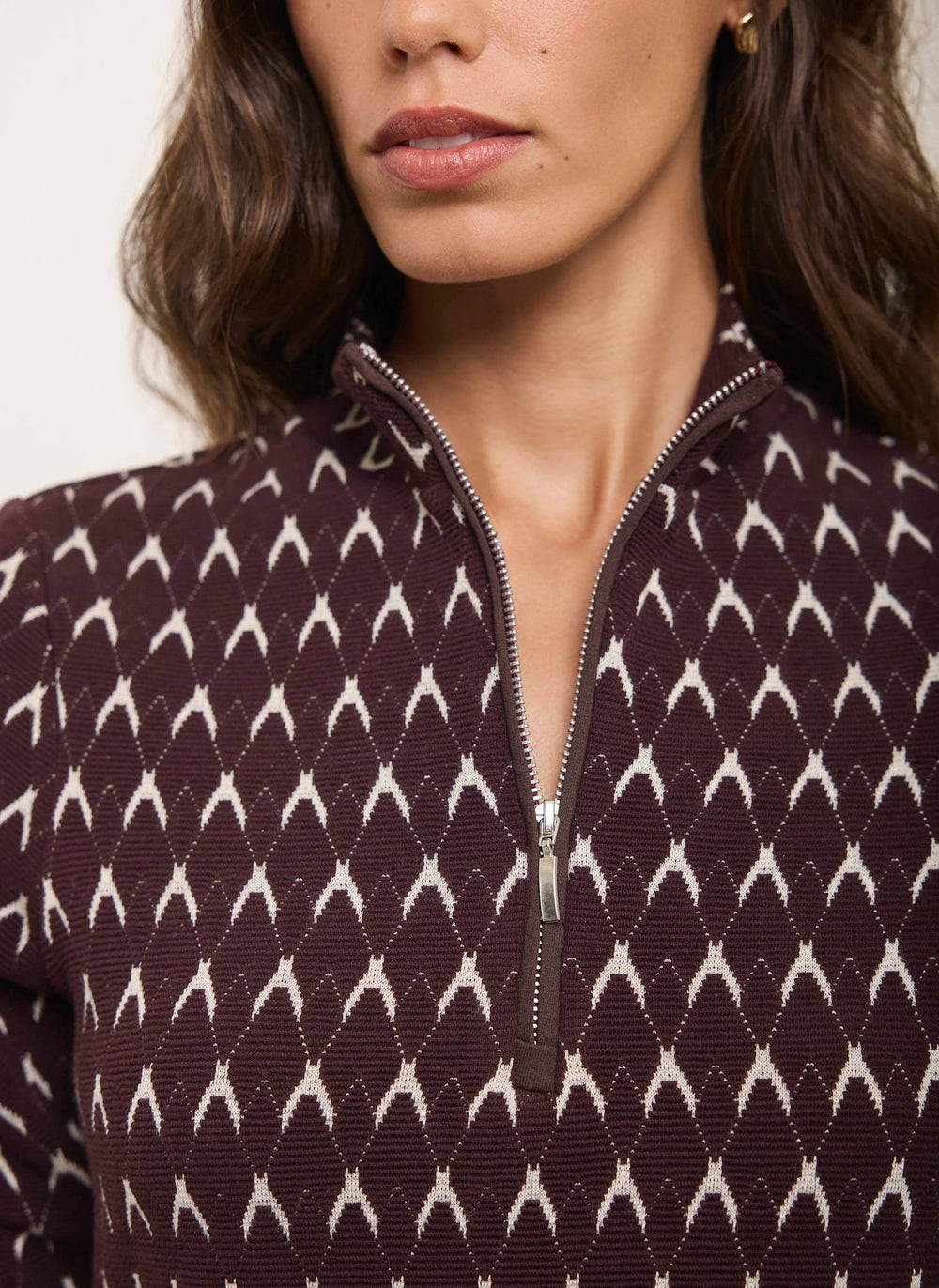 Burgundy Jacquard Half Zip Top