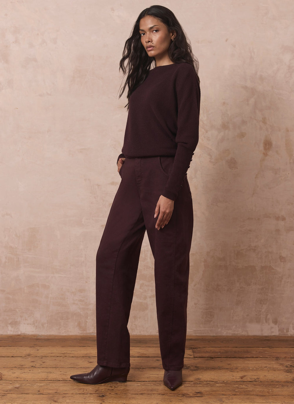 Burgundy Lace Detail Batwing Jumper