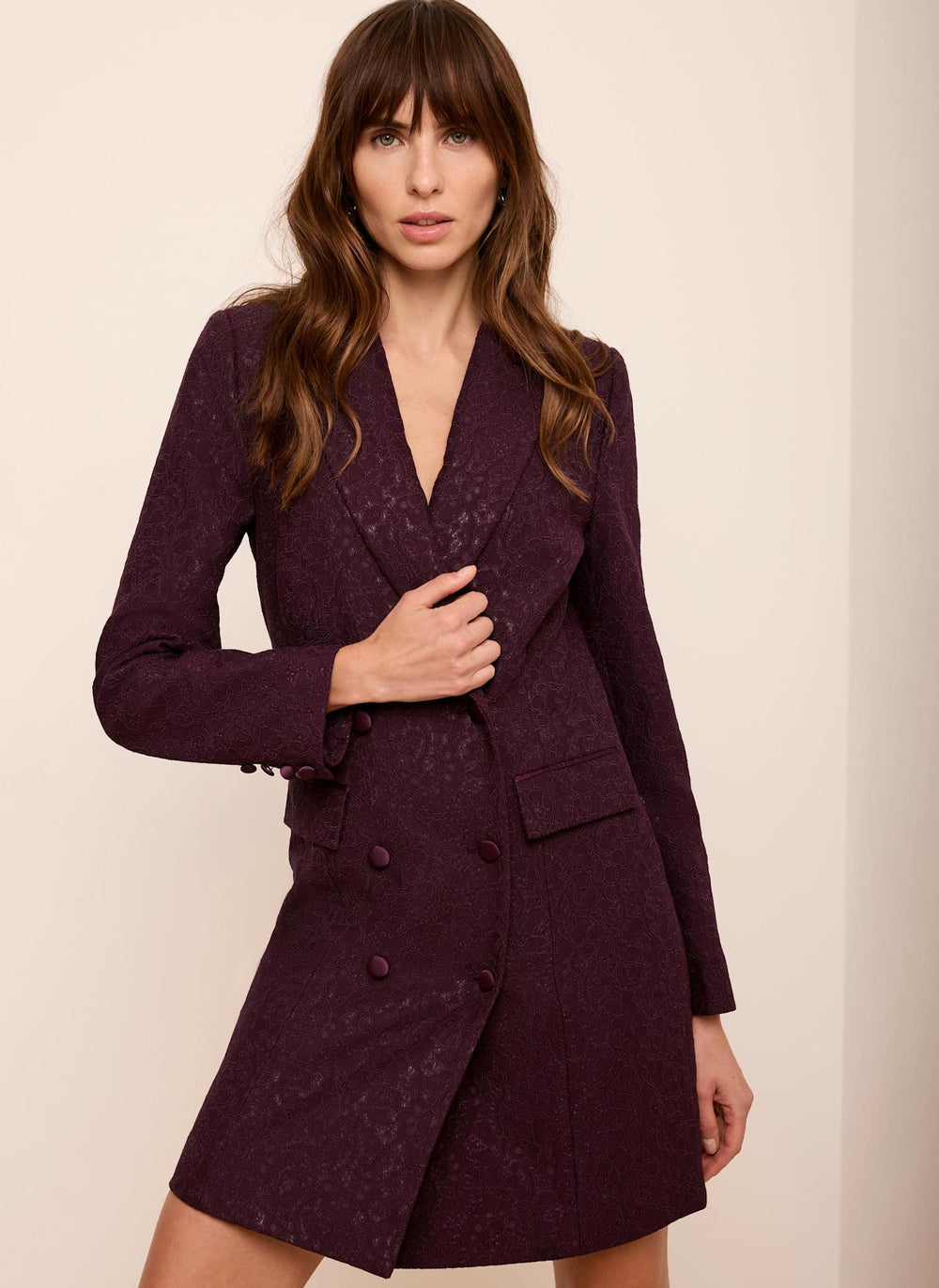 Burgundy Lace Blazer Mini Dress