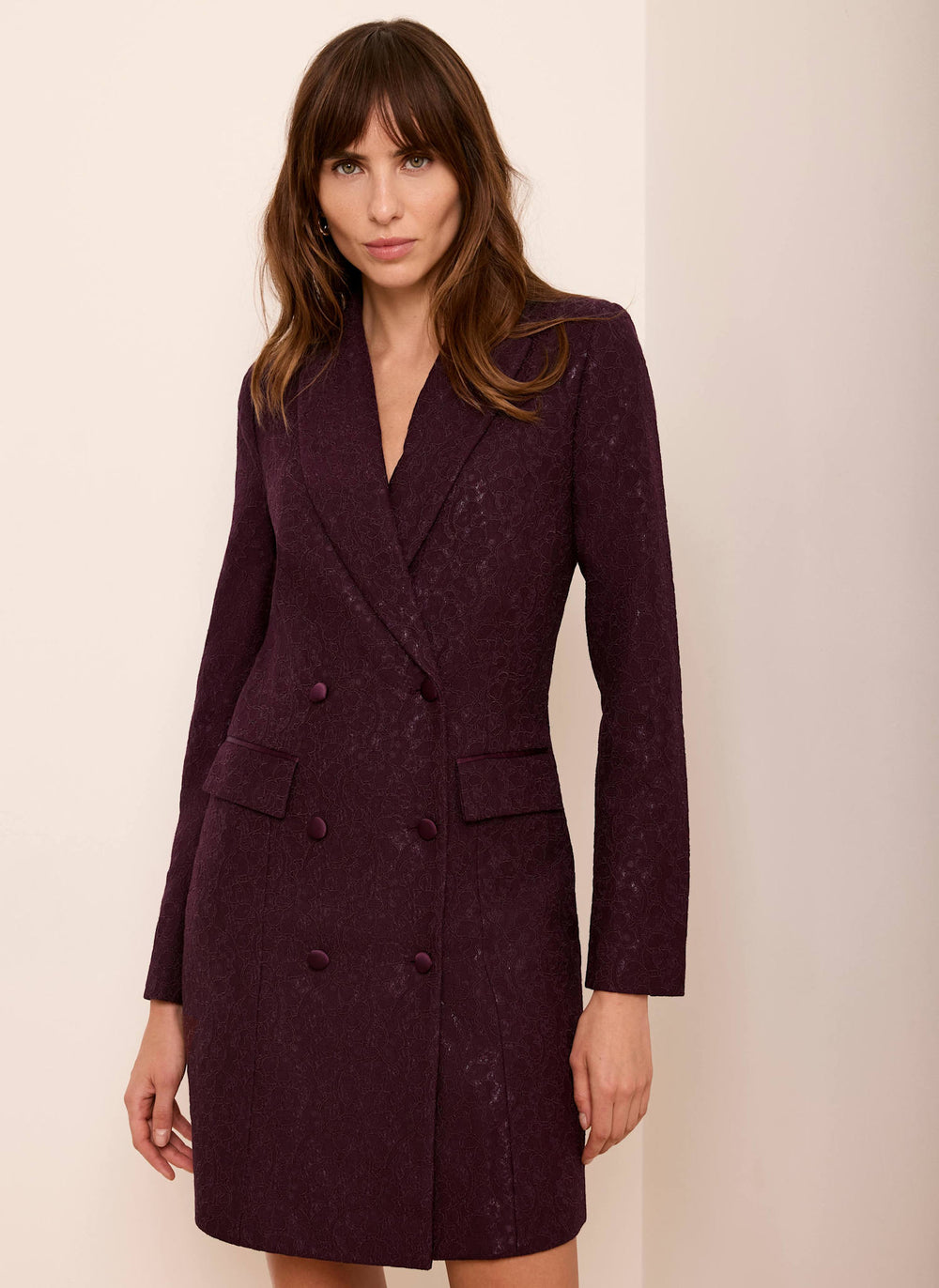 Burgundy Lace Blazer Mini Dress