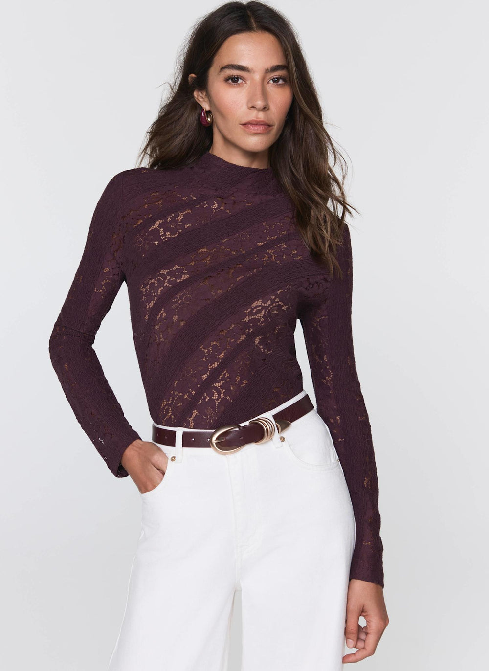 Burgundy Lace High Neck Top