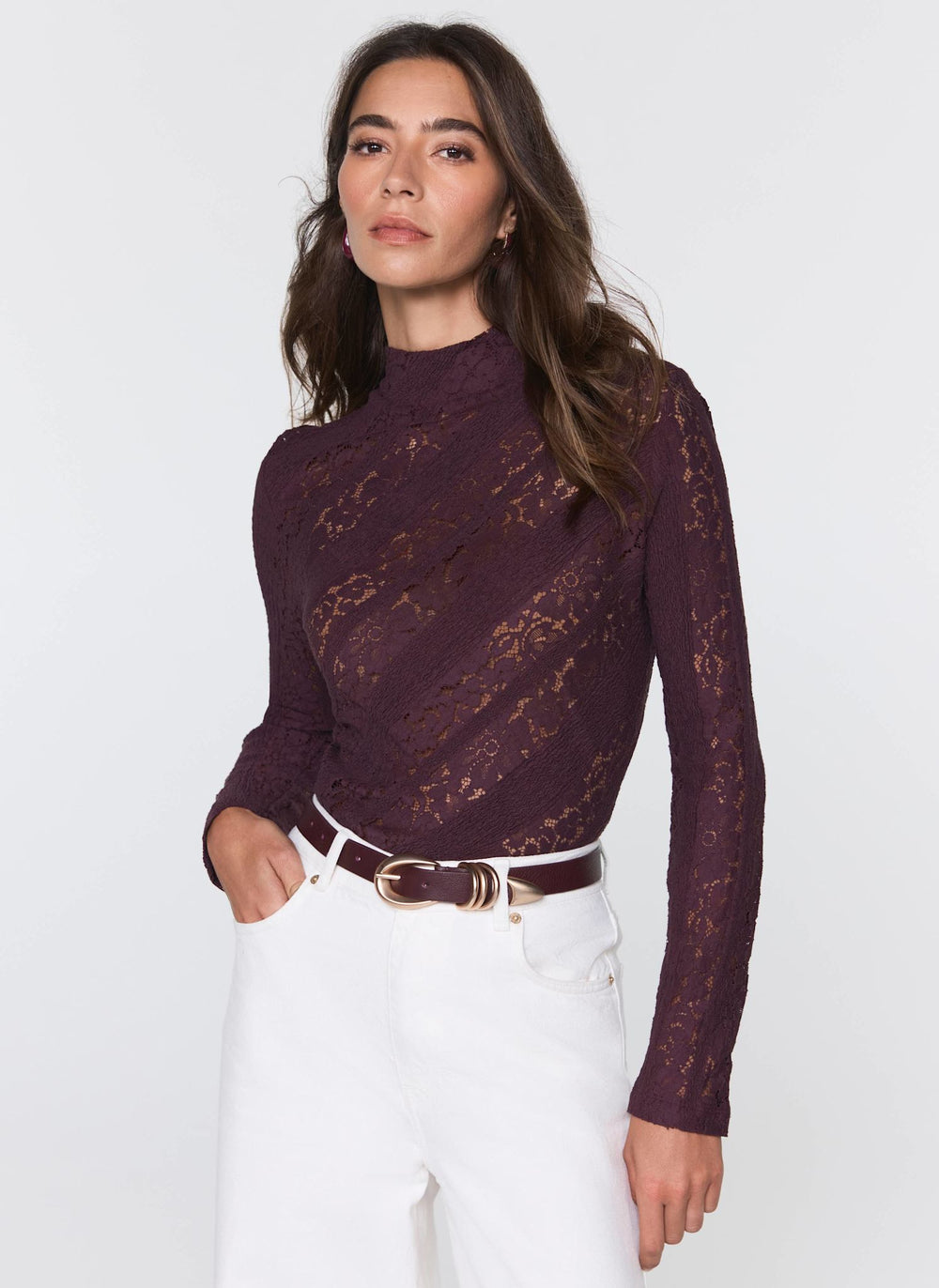Burgundy Lace High Neck Top
