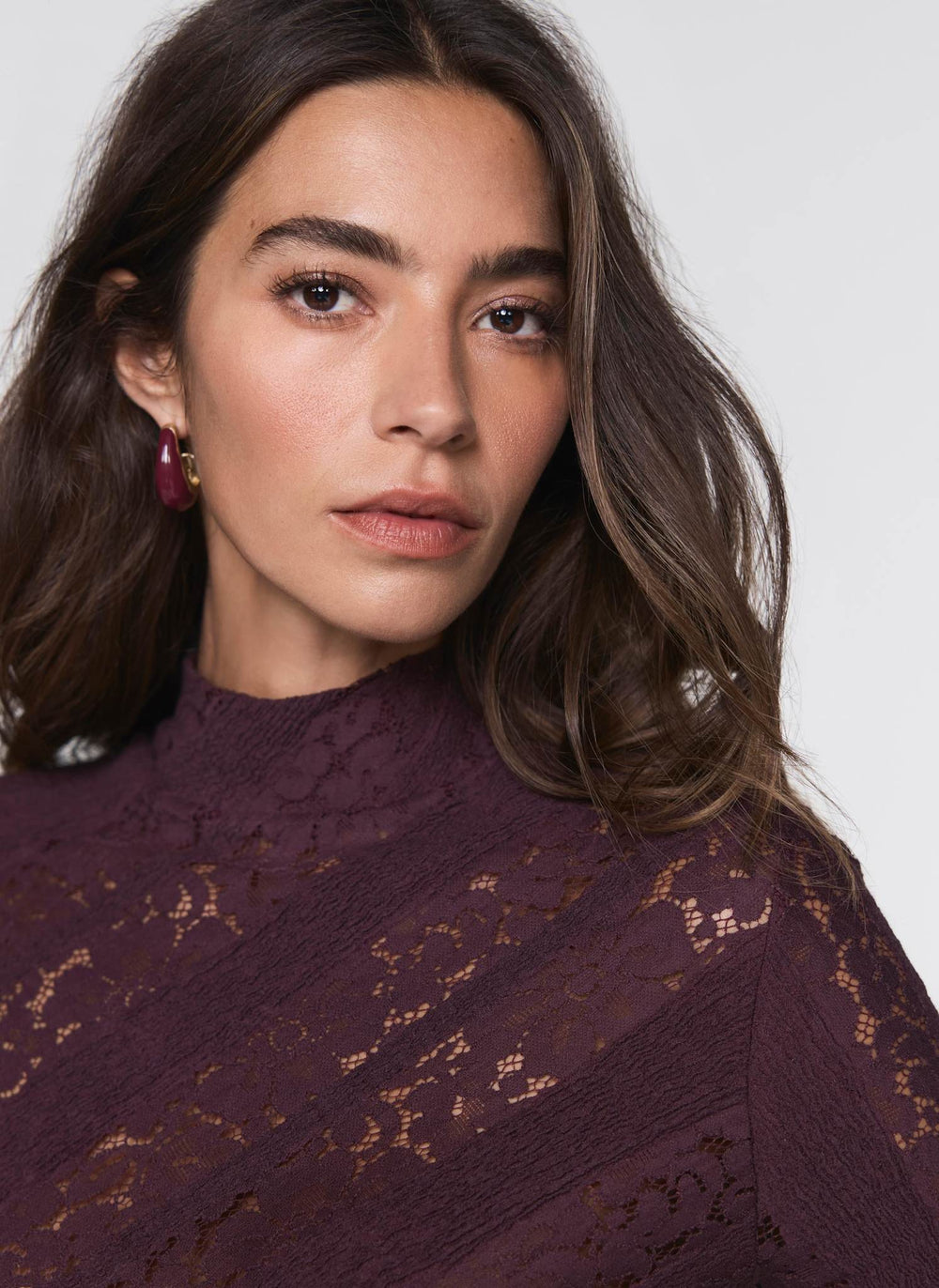 Burgundy Lace High Neck Top