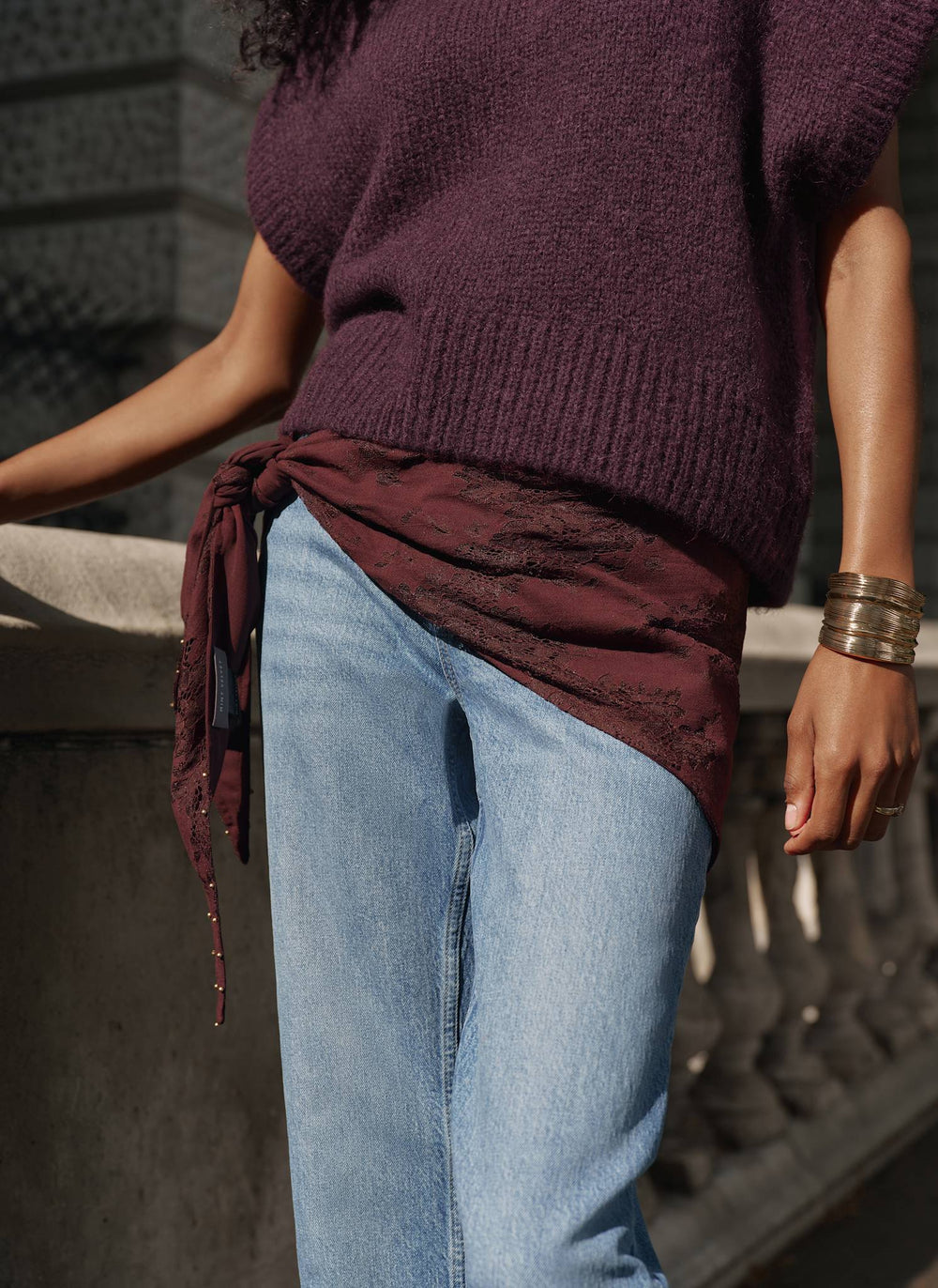 Burgundy Lace Triangle Scarf