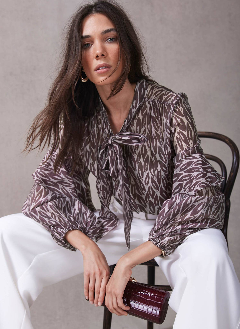 Burgundy Leaf Print Blouse