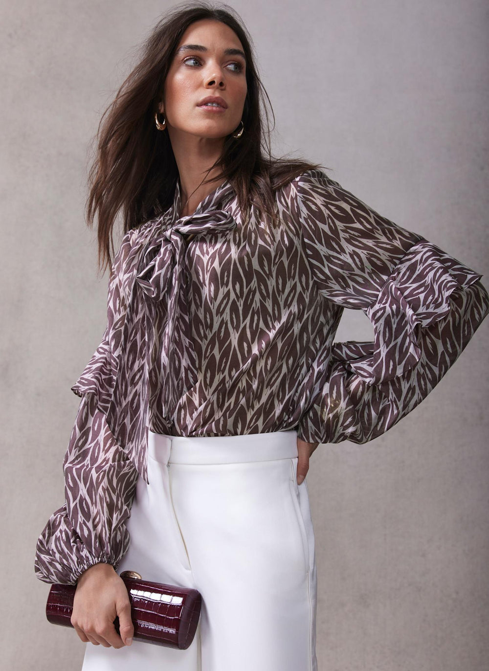 Burgundy Leaf Print Blouse