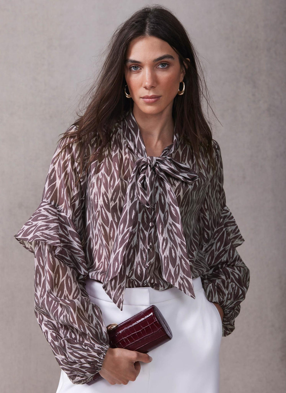 Burgundy Leaf Print Blouse