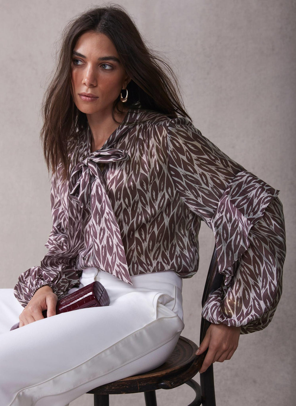 Burgundy Leaf Print Blouse