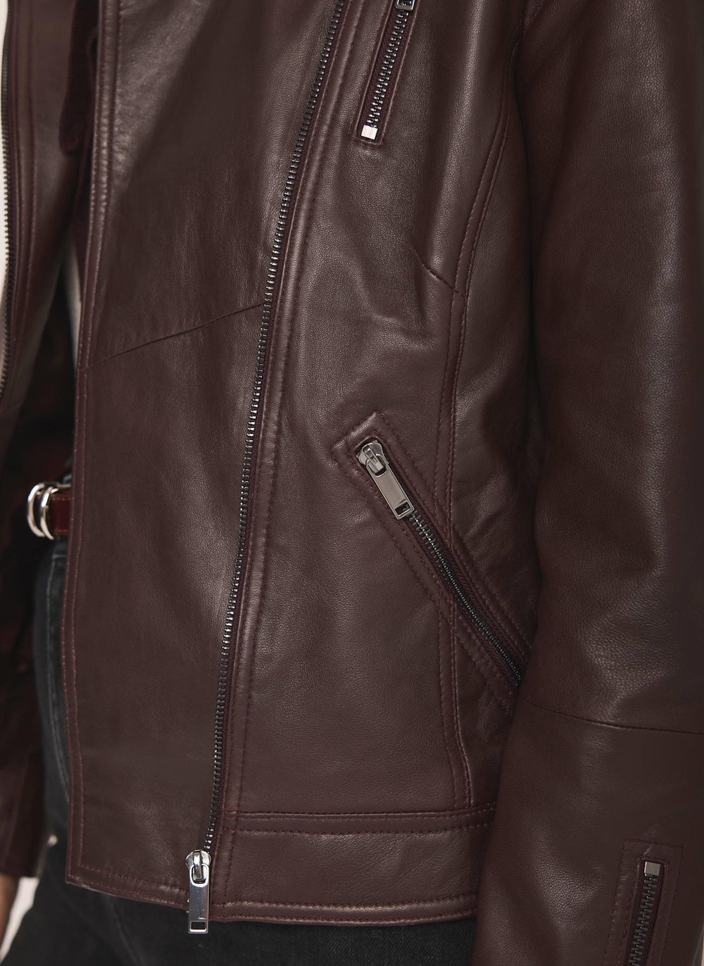 Burgundy Leather Biker Jacket