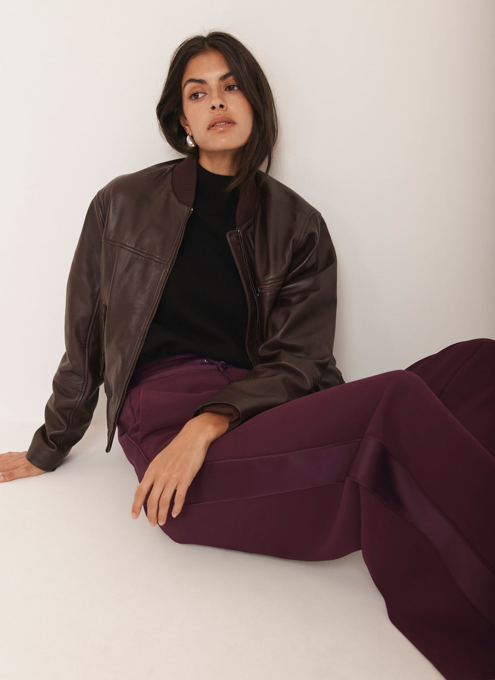 Burgundy Leather Bomber Jacket