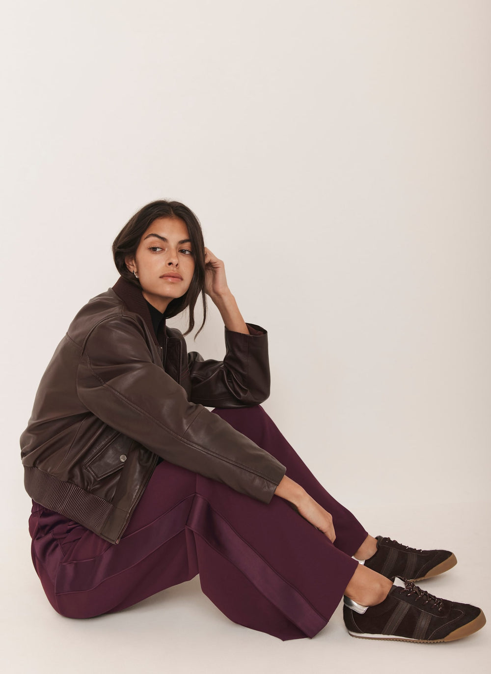 Burgundy Leather Bomber Jacket