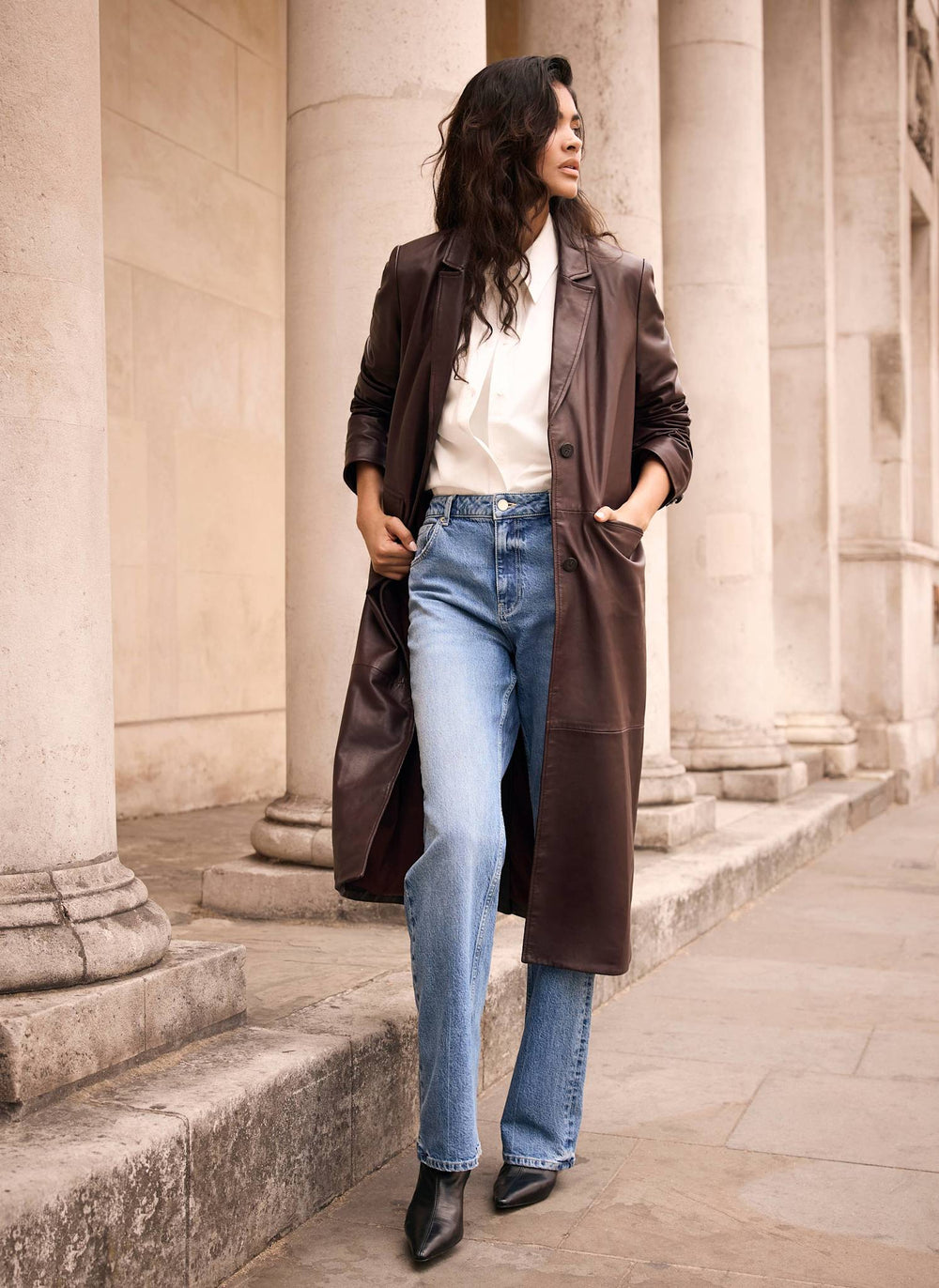 Burgundy Leather Longline Coat