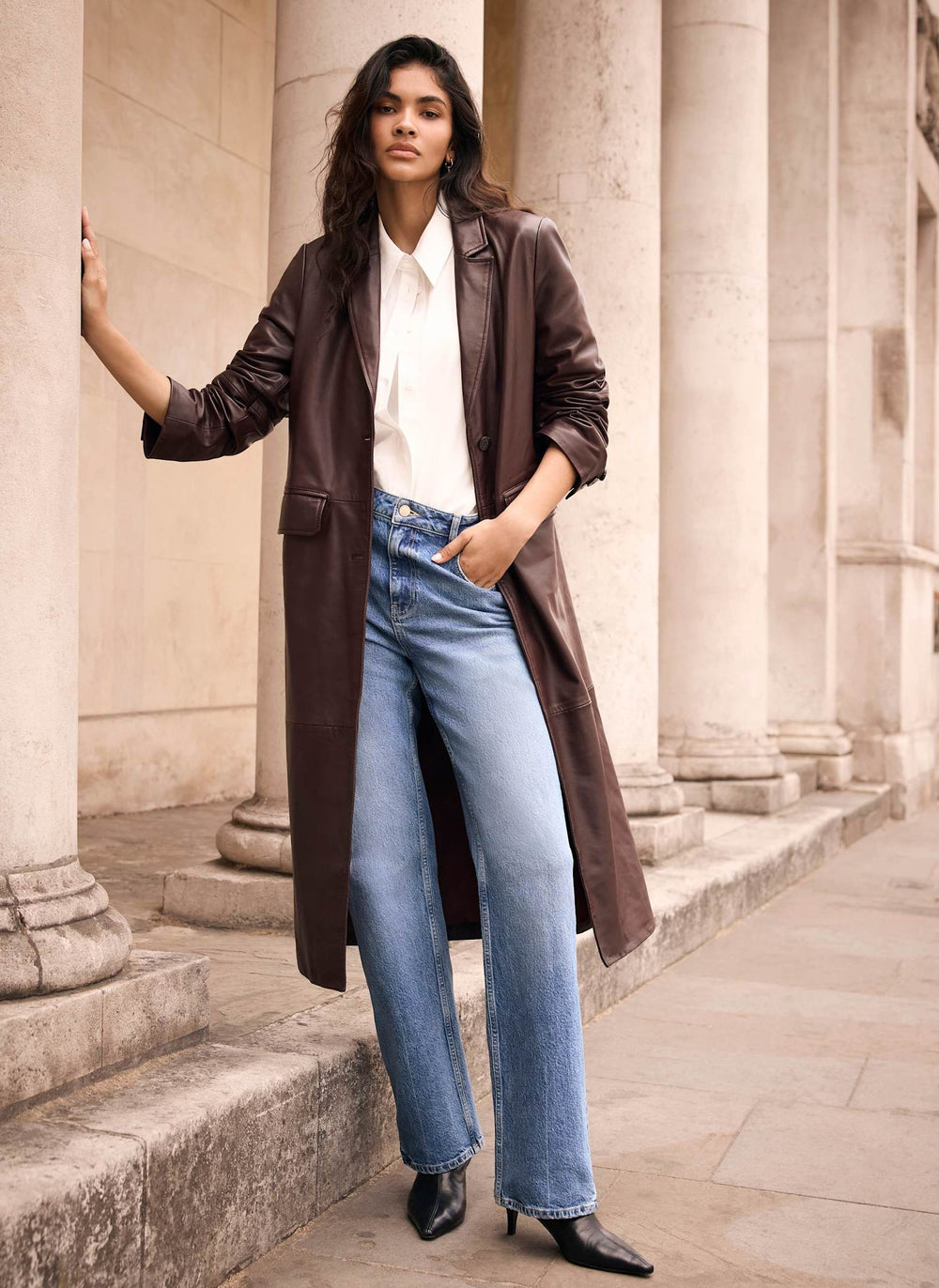 Burgundy Leather Longline Coat