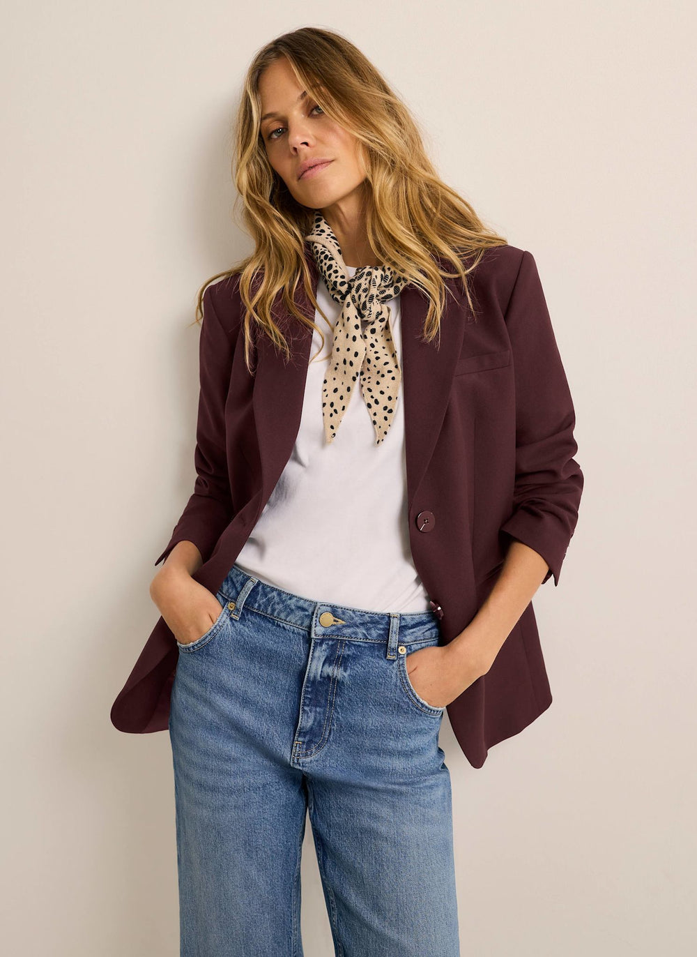Burgundy Single Breasted Minimal Blazer