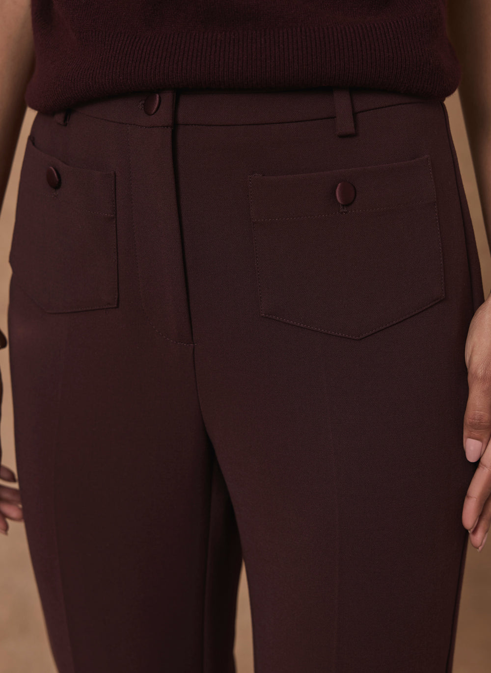 Burgundy Pocket Detail Flared Trousers