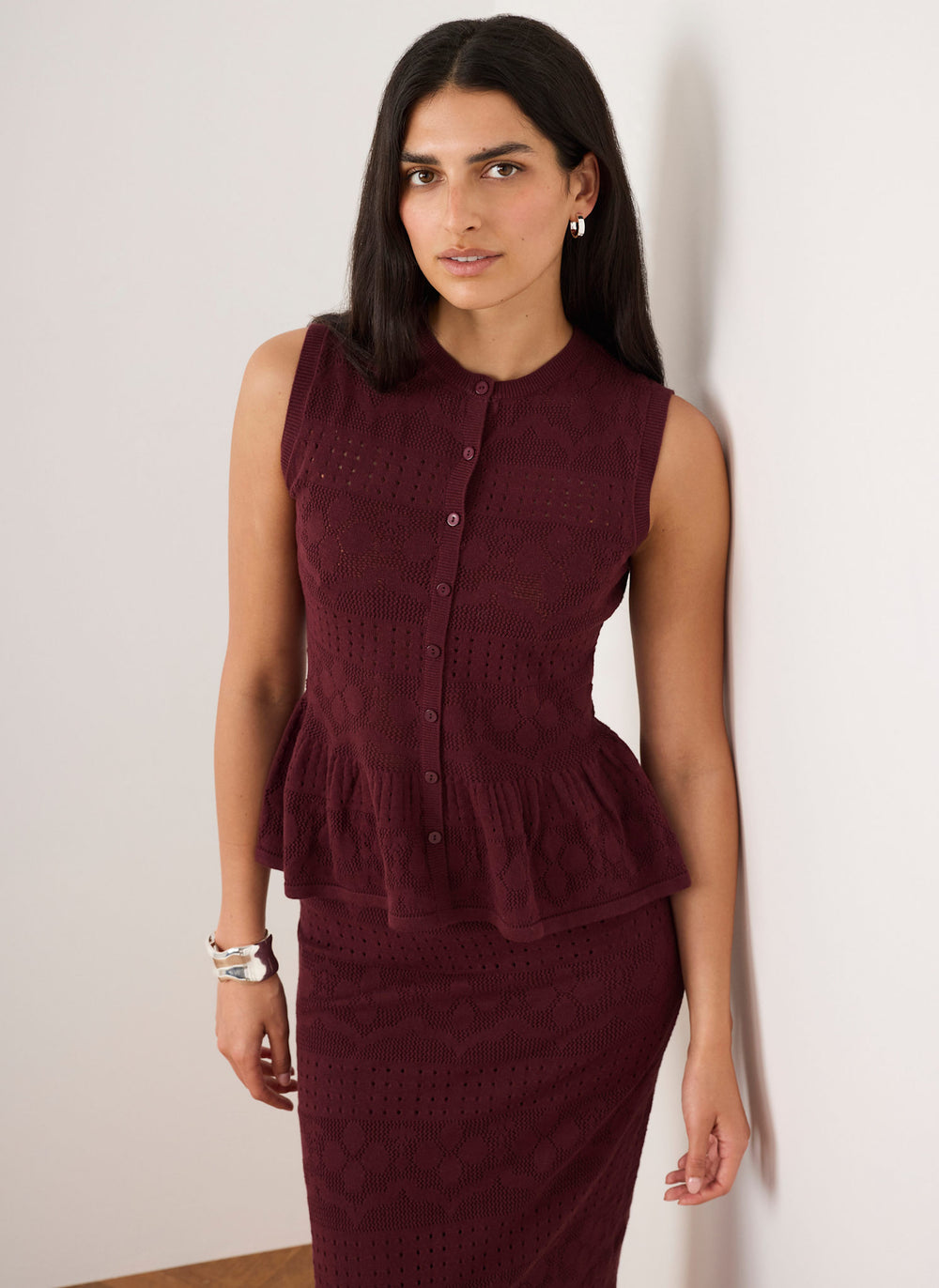 Burgundy Peplum Knit Top
