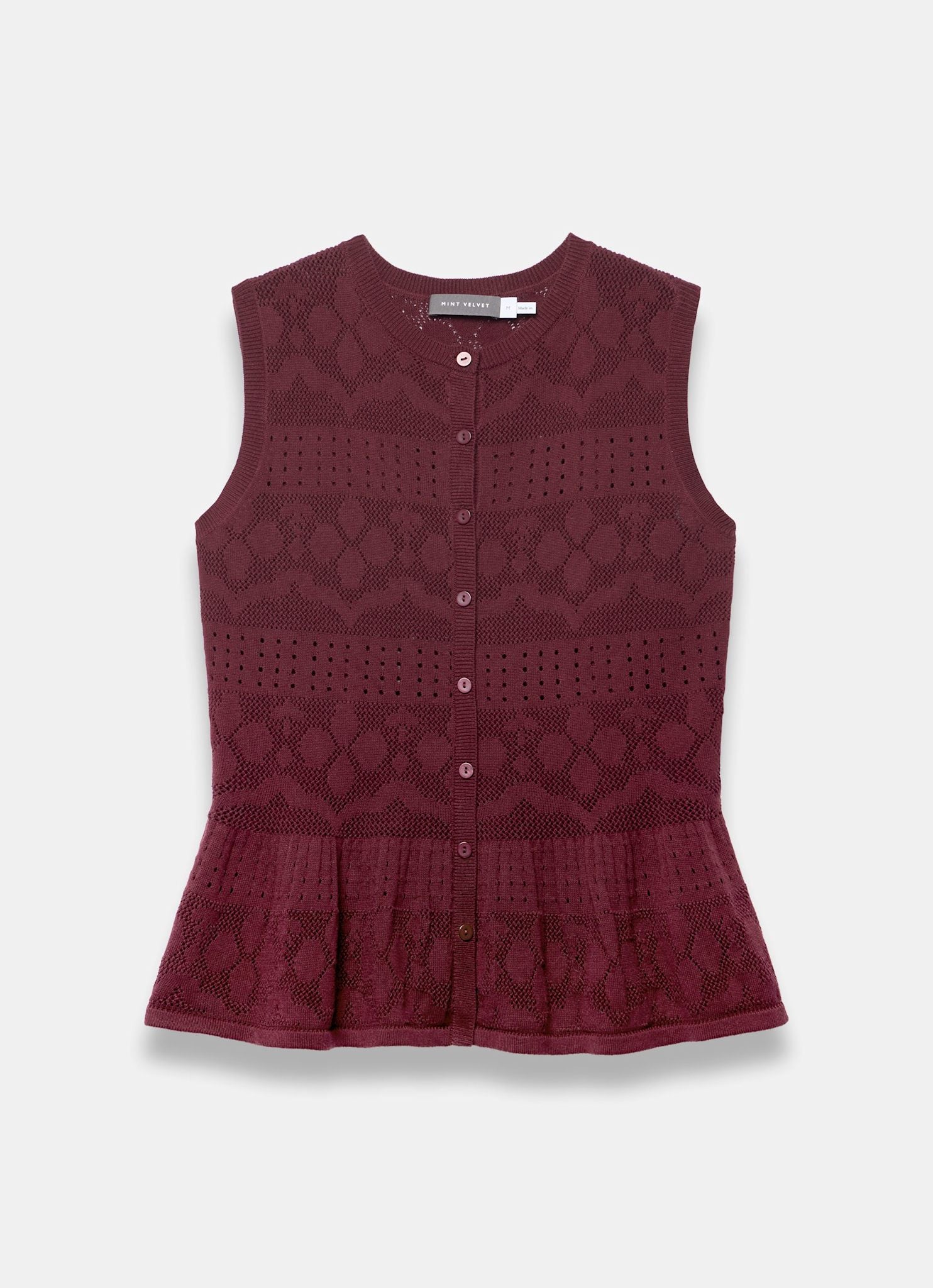Burgundy Peplum Knit Top – Mint Velvet