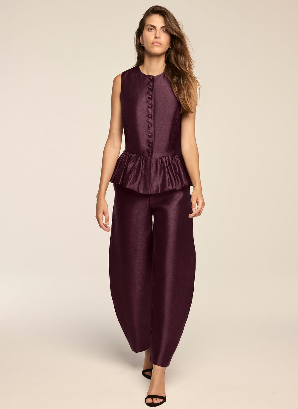 Burgundy Peplum Detail Top