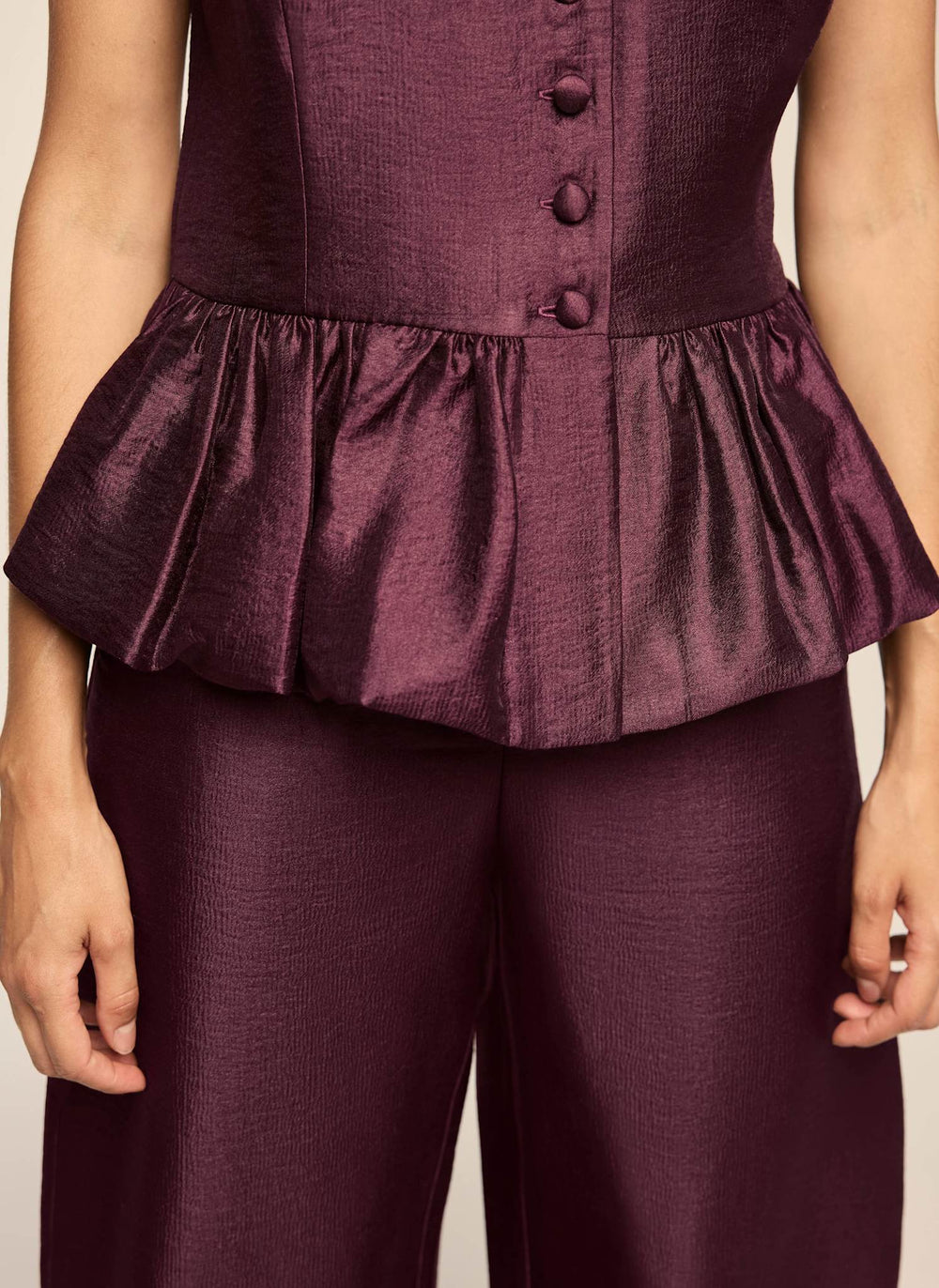 Burgundy Peplum Detail Top