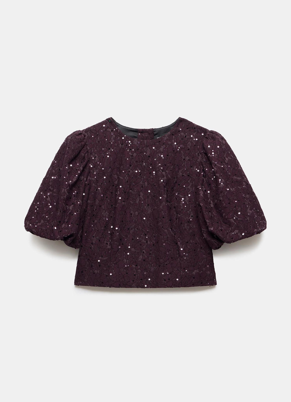 Burgundy Sequin Lace Puff Sleeve Top  Mint Velvet