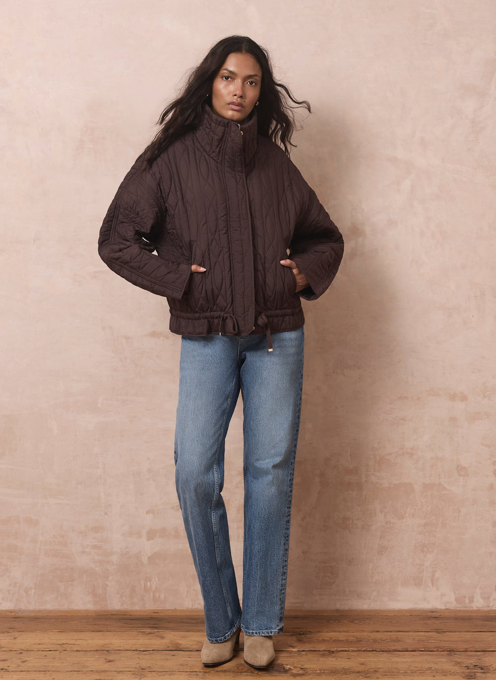 Brown Quilted Peplum Jacket