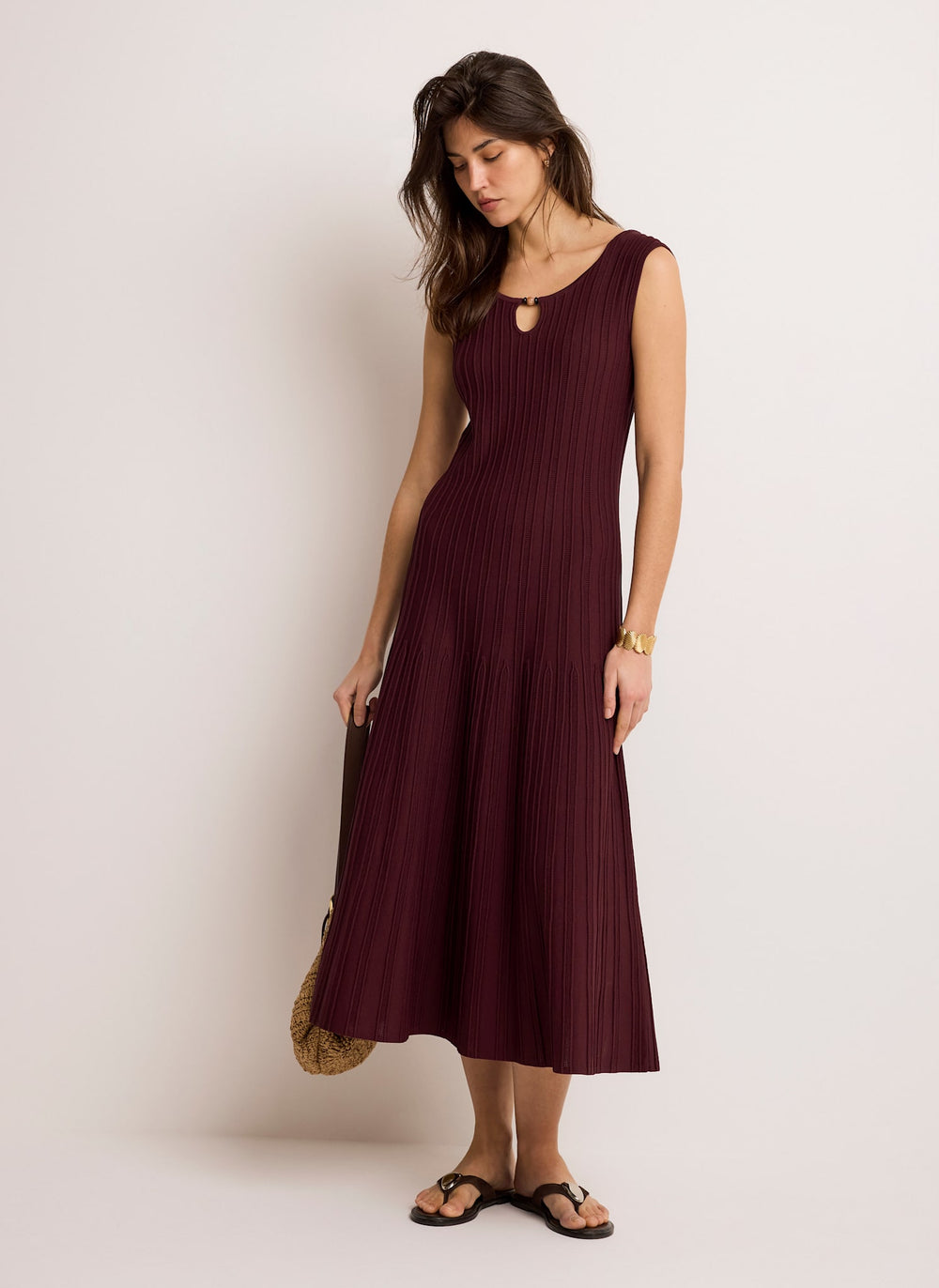 Burgundy Ribbed Beaded Midi Dress – Mint Velvet