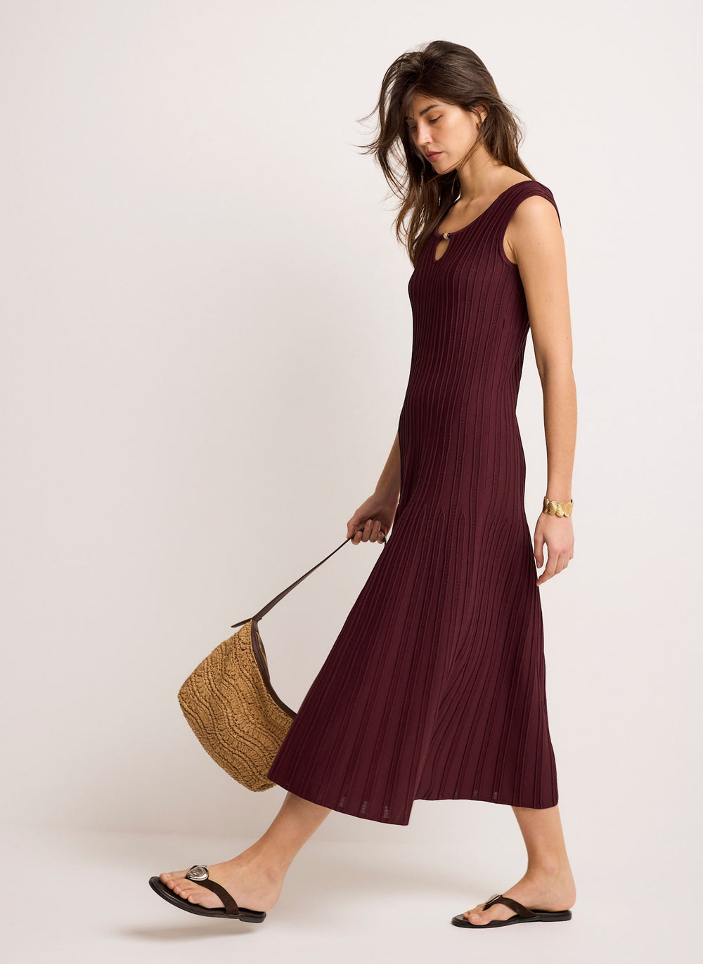 knee length dresses for ladies Wide Rib Dress Burgundy main image 1